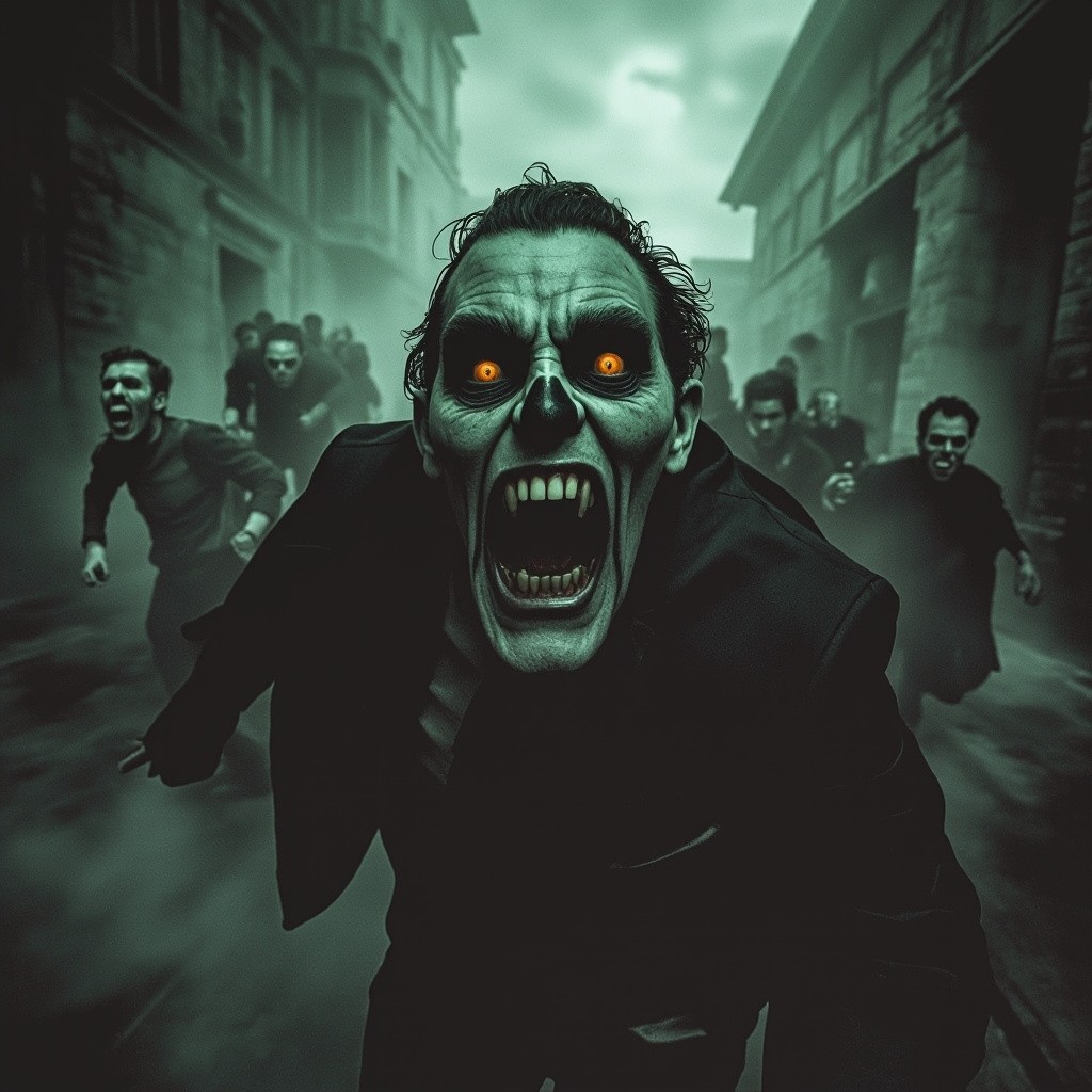 A Group Running Away from Dracula