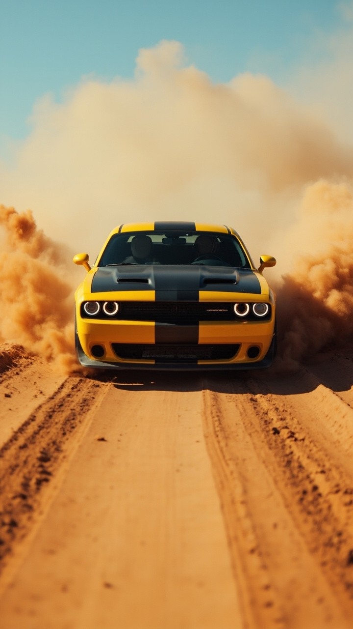 A Half-Covered Dodge Demon Speeding in the Desert