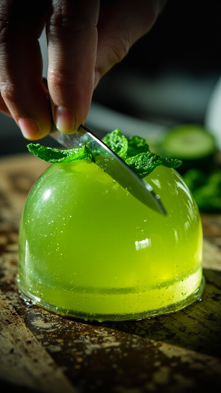A Hand Slicing Green Jelly Lemon on Board