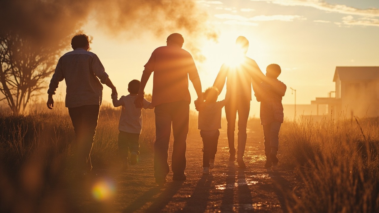 A Happy Family in Modern Home Sunlight