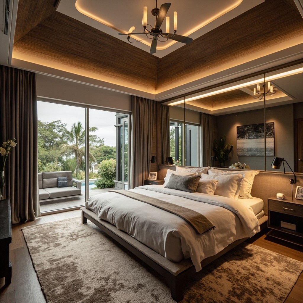 A High-End, Cozy Master Bedroom with Tropical View
