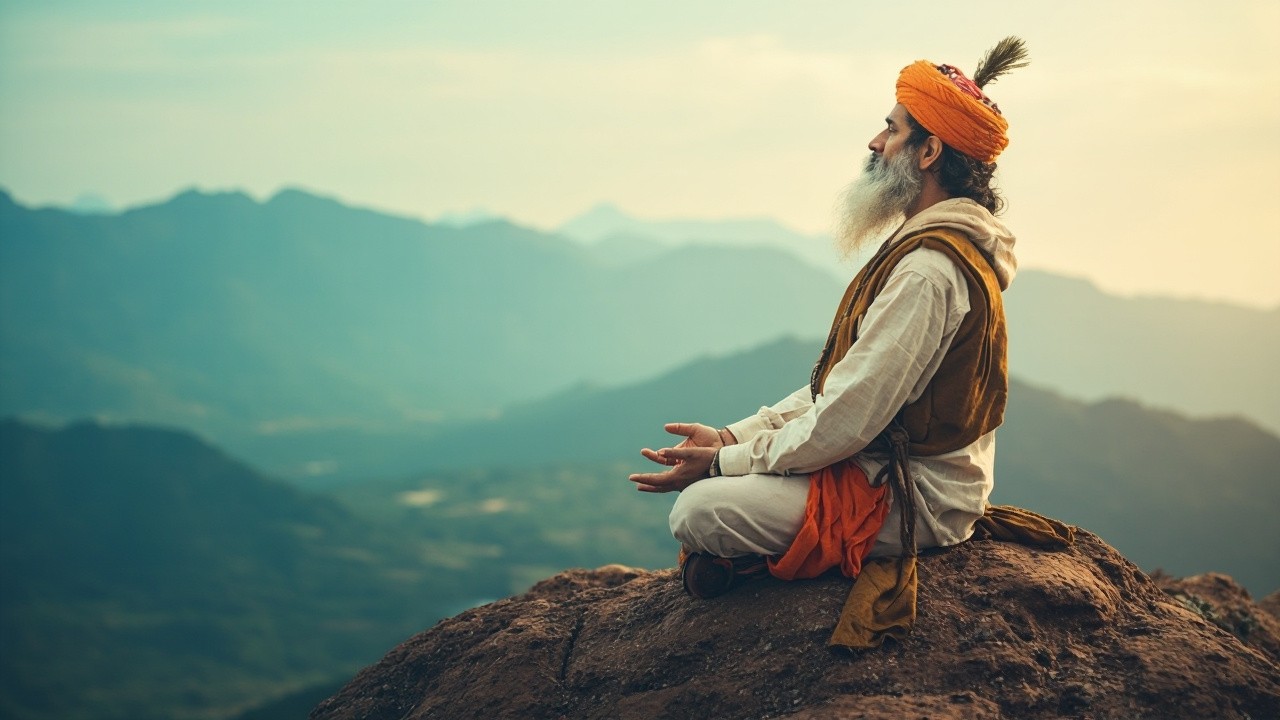 A Hindu Rishi Meditating on a Sacred Mountain