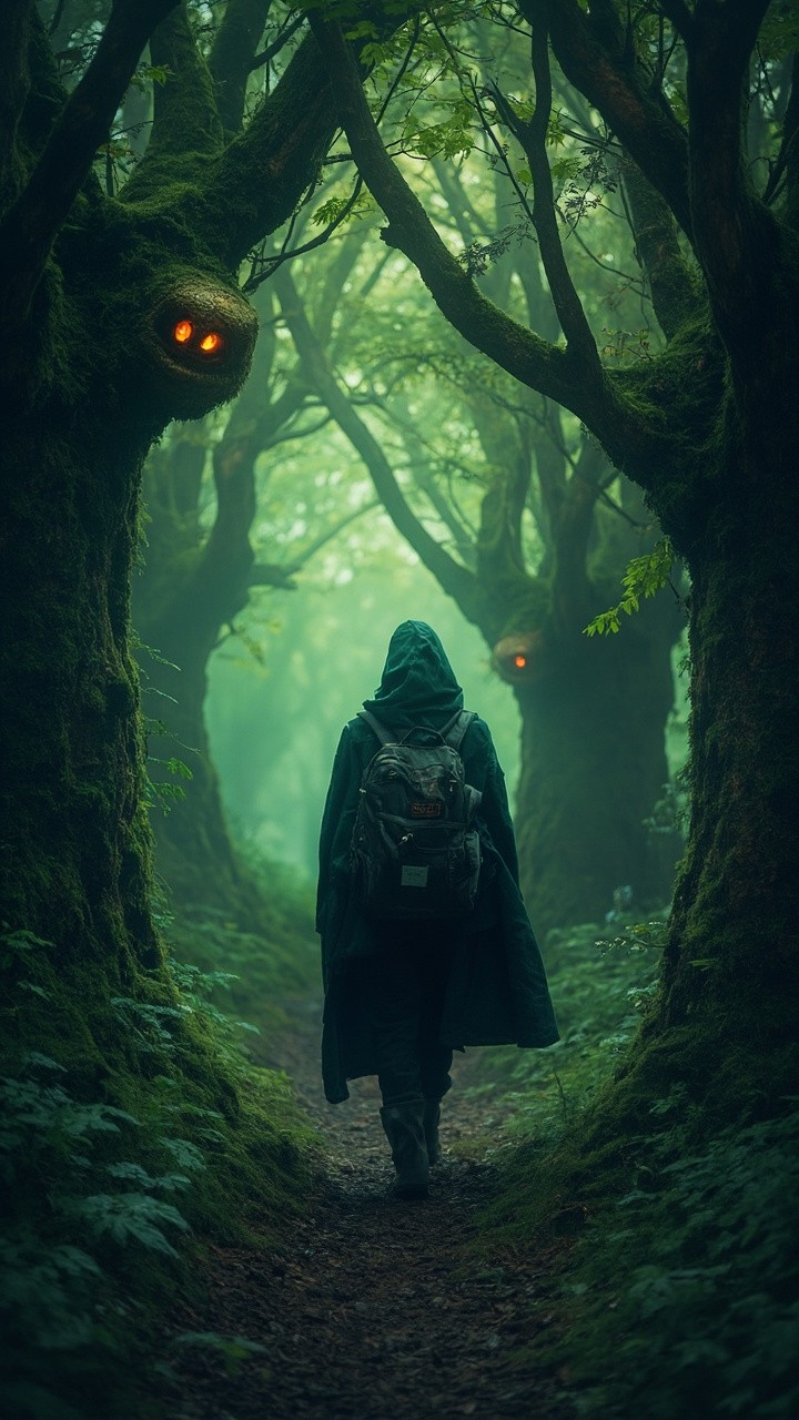 A Hooded Traveler in a Whispering, Enchanted Forest