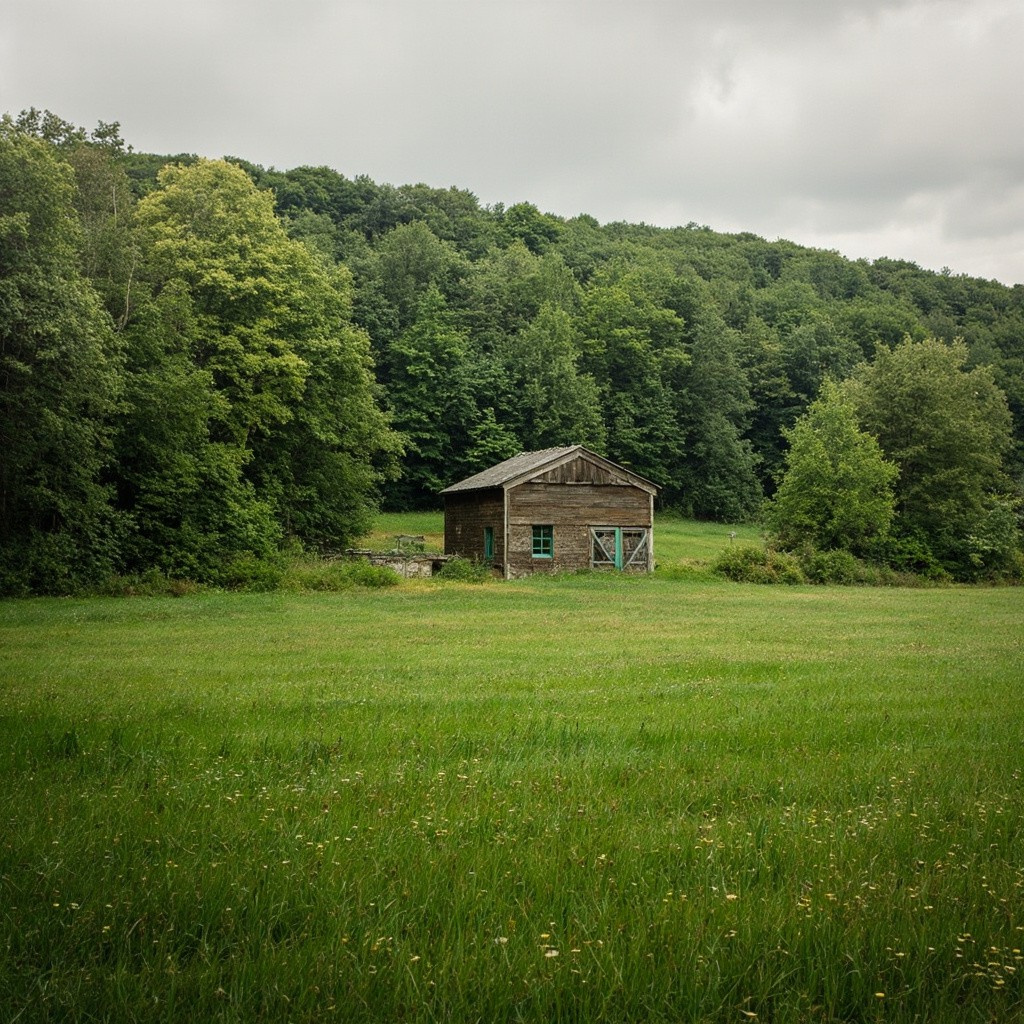 A House Surrounded by Green Trees in Field