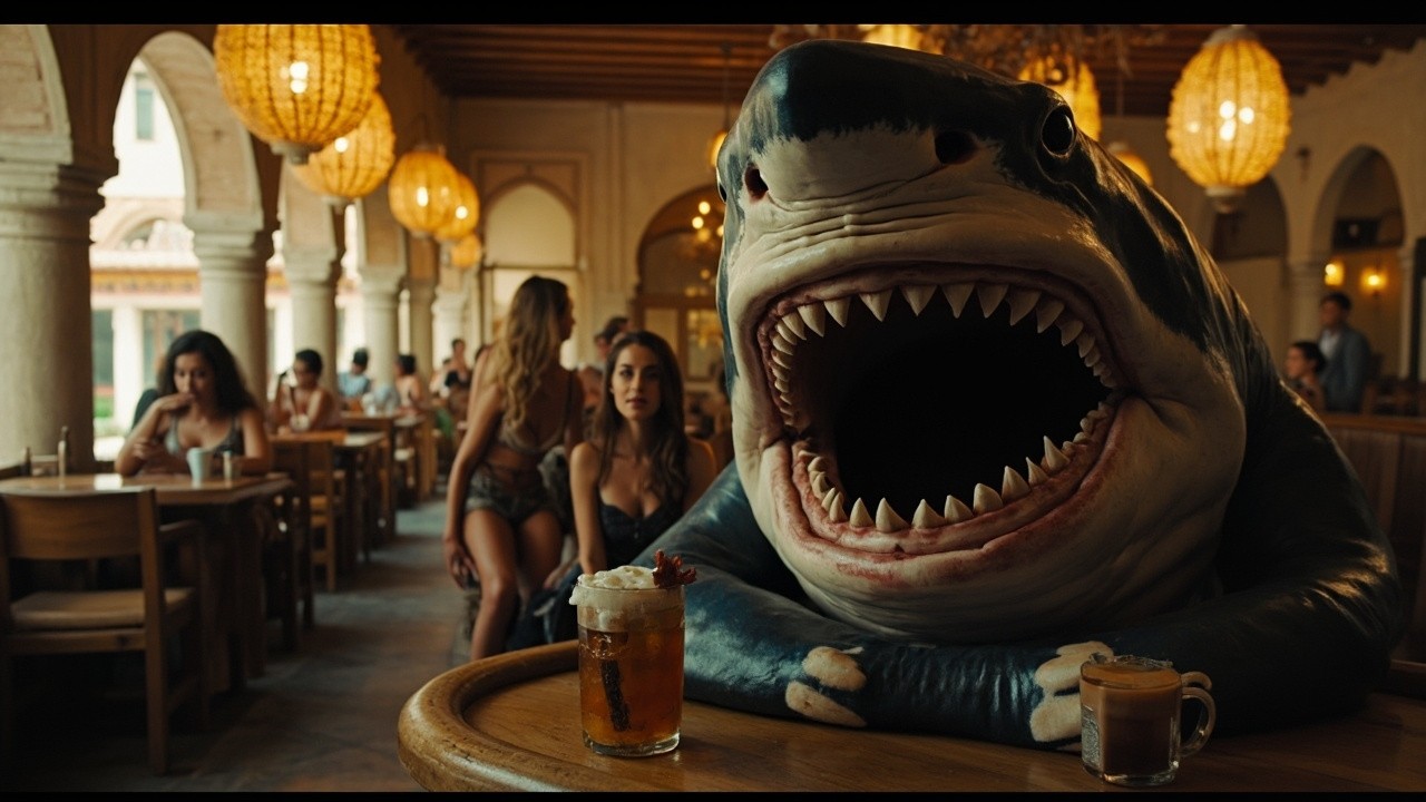 A Huge Shark Surrounded by Beautiful Women in Morocco Café