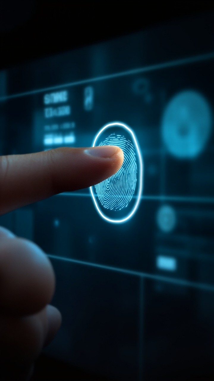 A Human Finger Pressing a Biometric Scanner