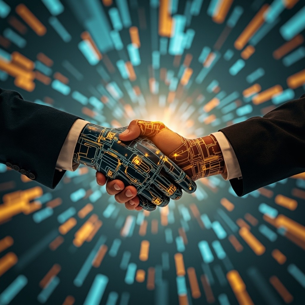 A Human and AI Performing a Handshake