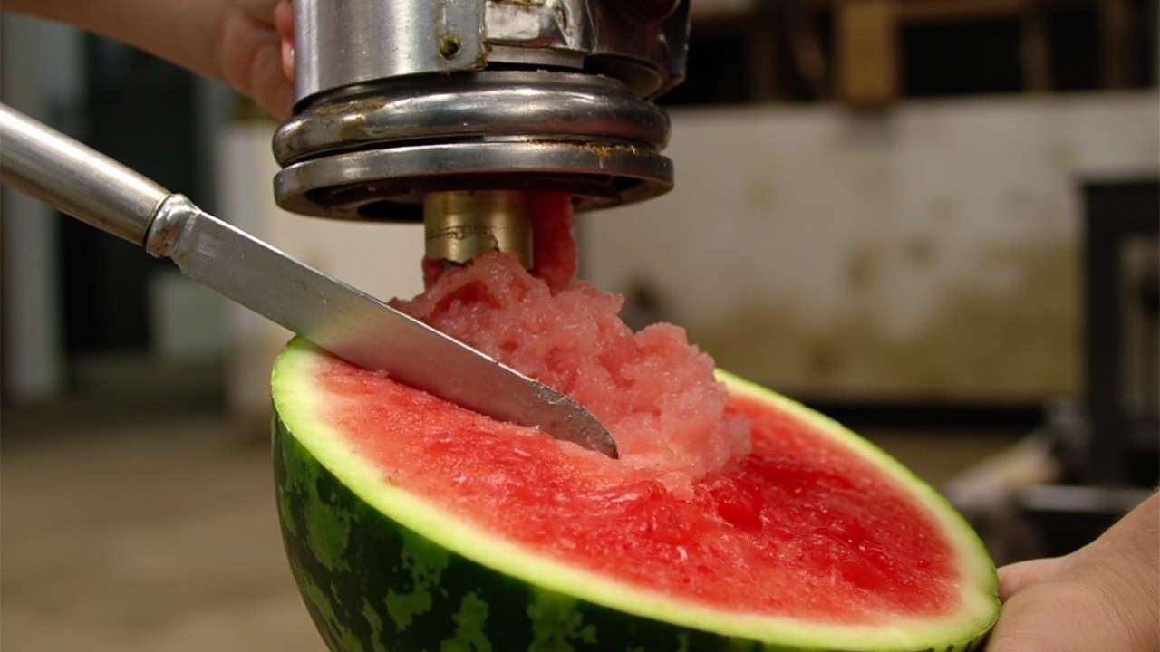 A Hydraulic Press Crushing a Watermelon