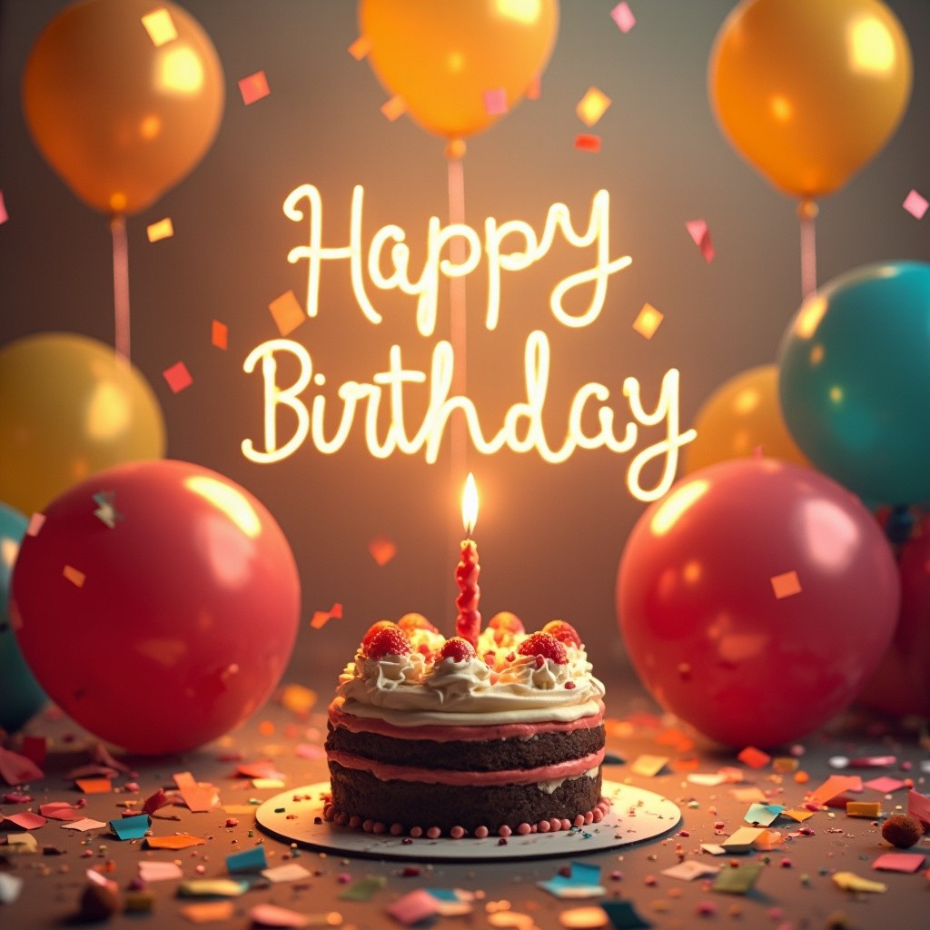 A Joyful Birthday Party with Cake and Balloons