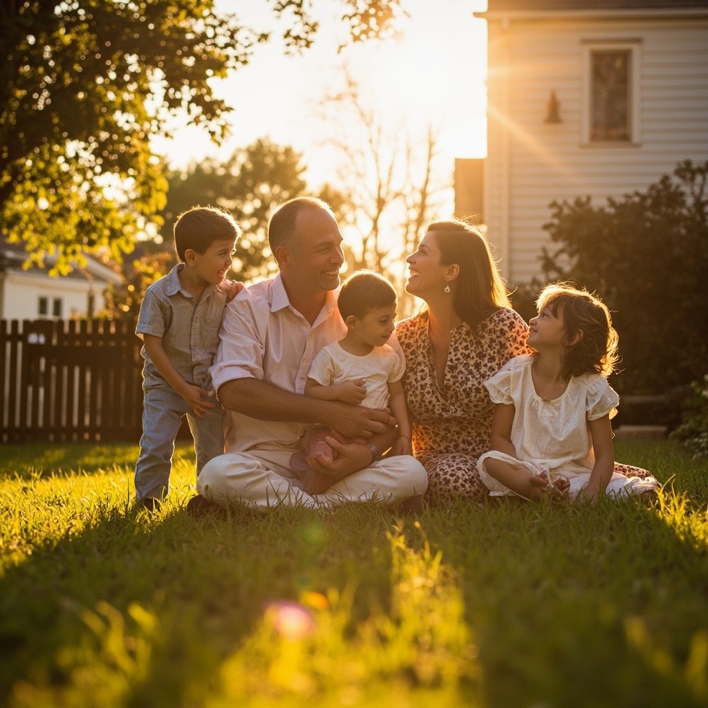 A Joyful Family at Home in Sunshine