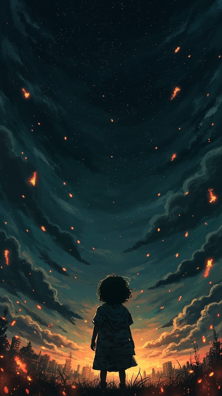 A Kid Watches Fiery Objects Rain from Sky
