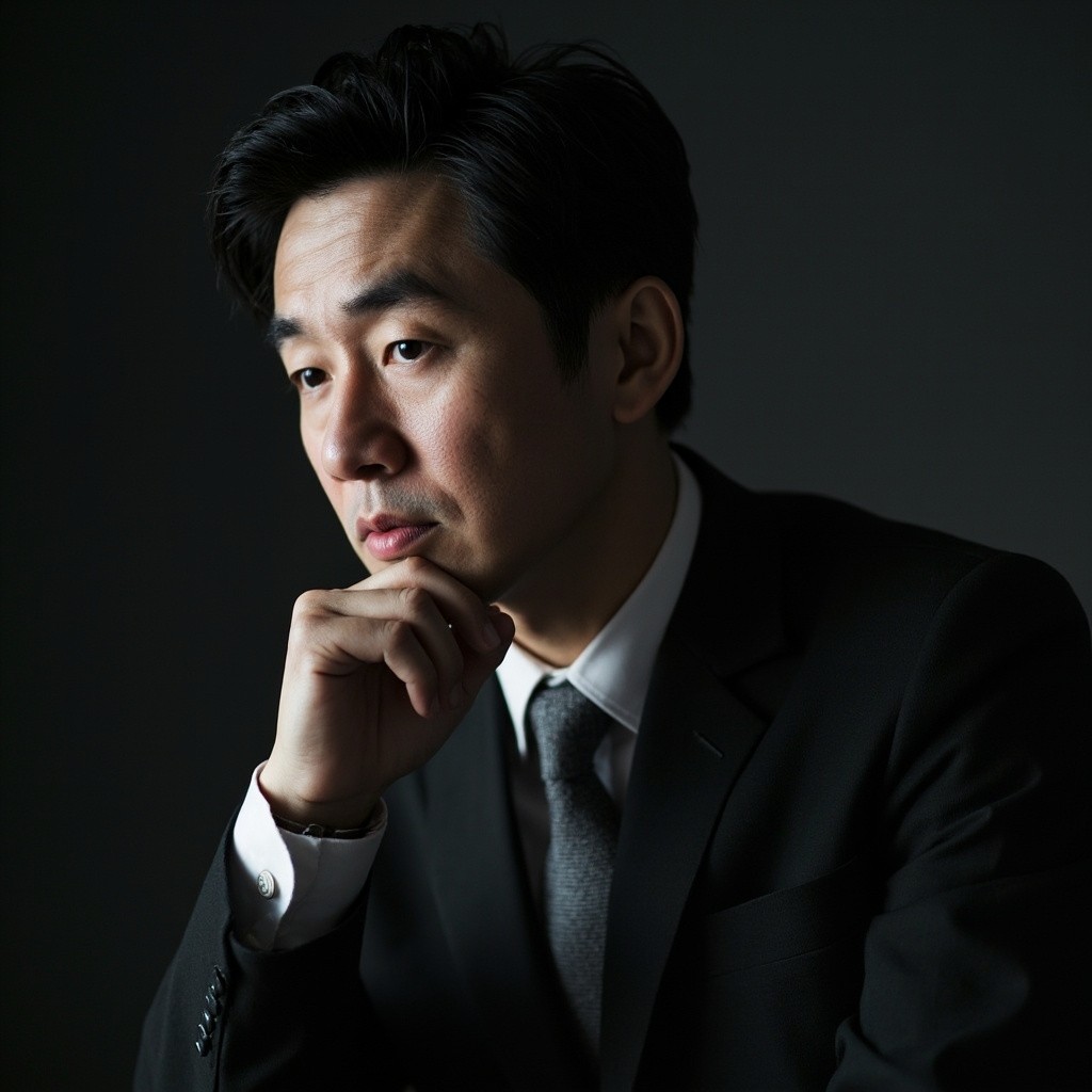 A Korean Man in a Suit Thinking
