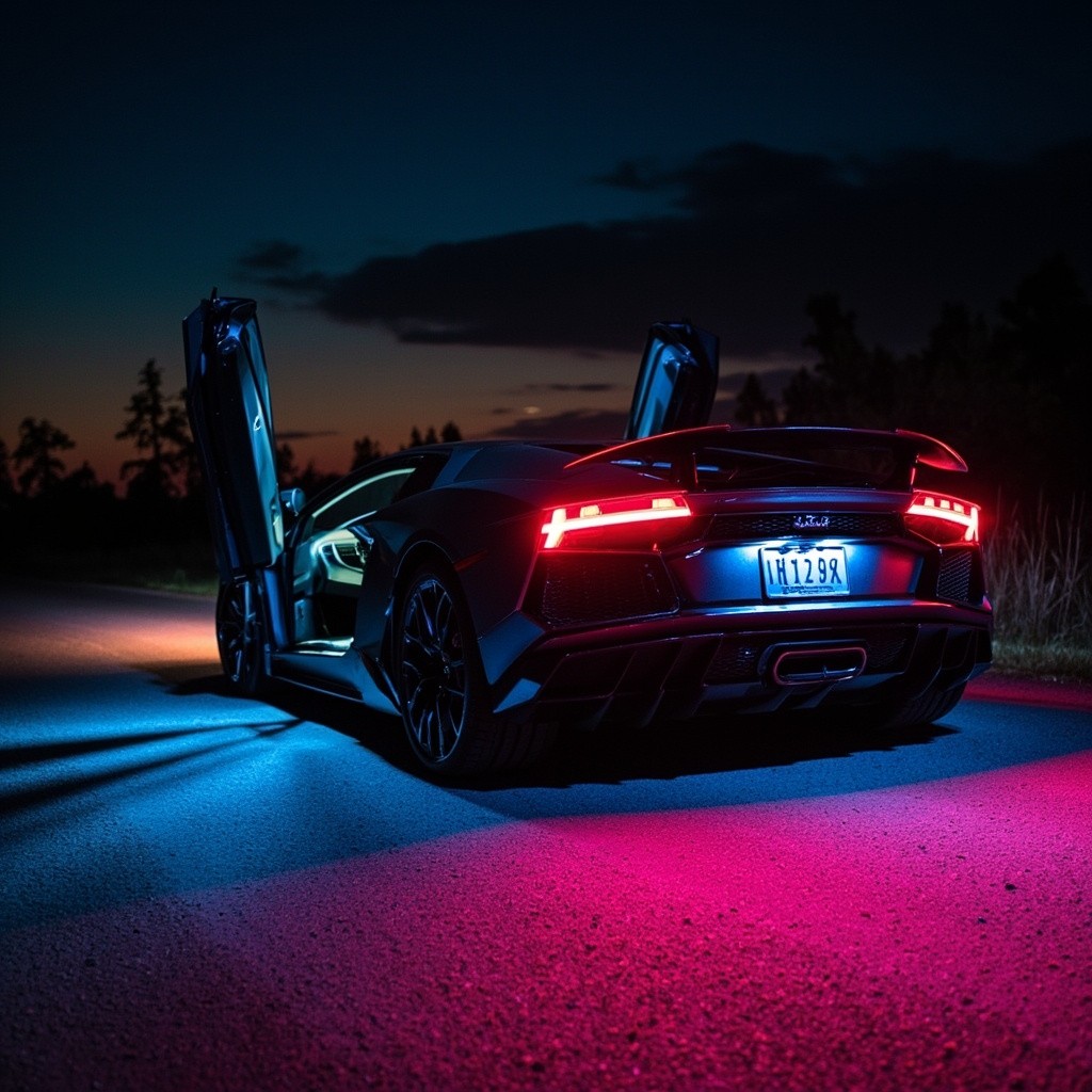 A Lamborghini's Door View on a Shining Road