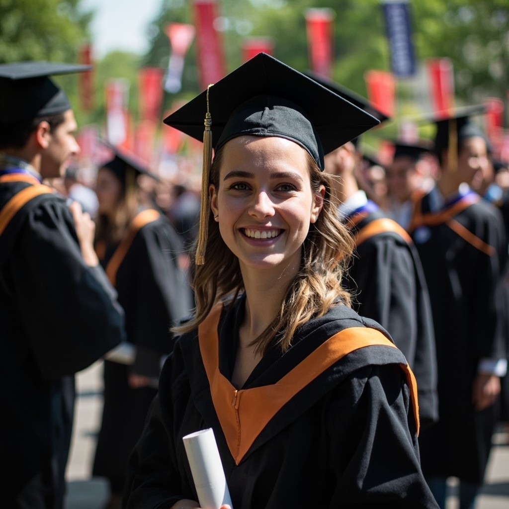 A Law Graduate Holding Diploma at University Ceremony