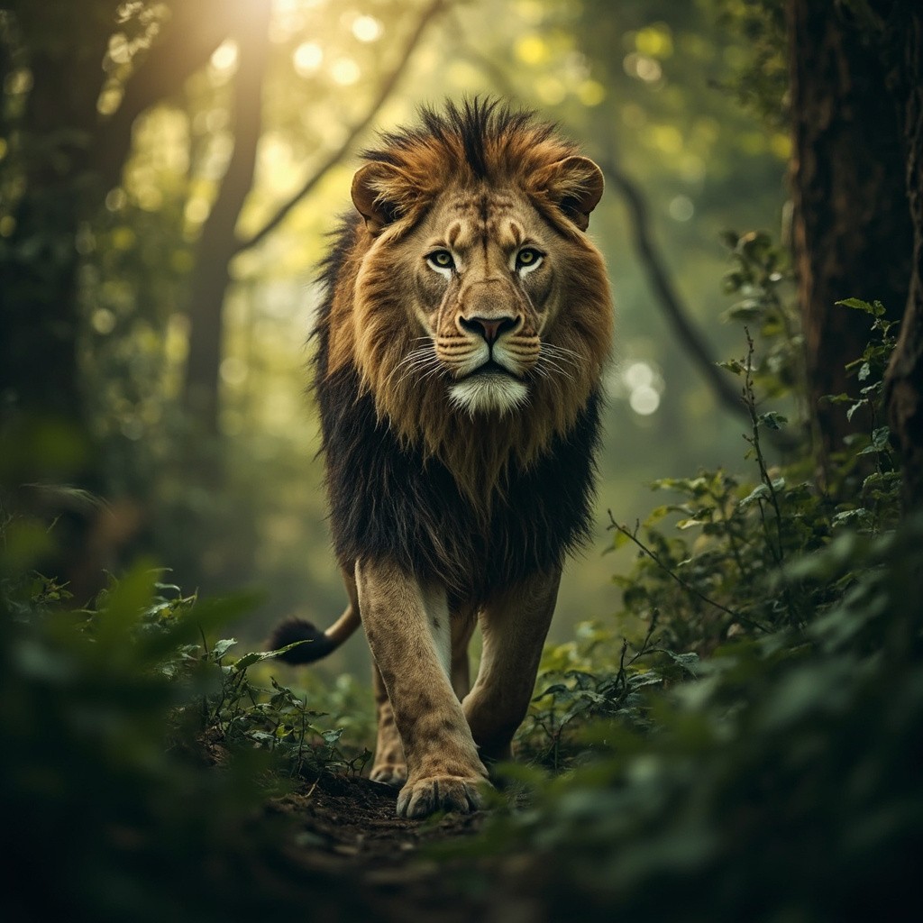A Lion Strolling Through the Jungle