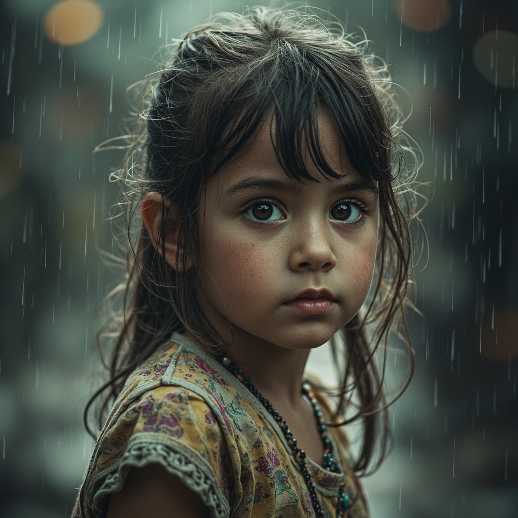 A Little Girl Playing in Rain