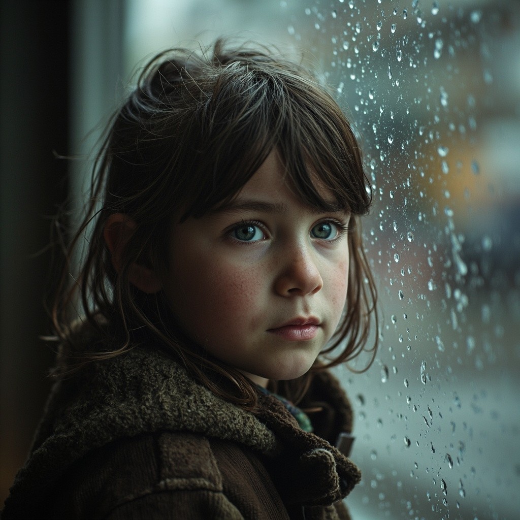 A Little Girl Playing in the Rain