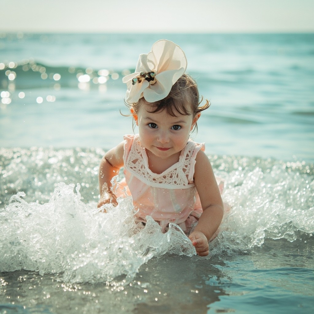 A Little Girl Playing in the Sea