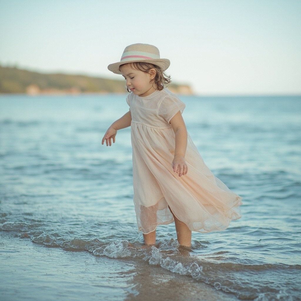 A Little Girl Playing in the Sea