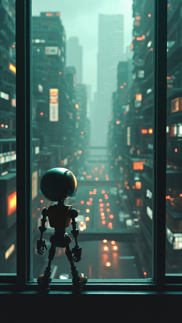 A Lonely Robot Observing a Futuristic City