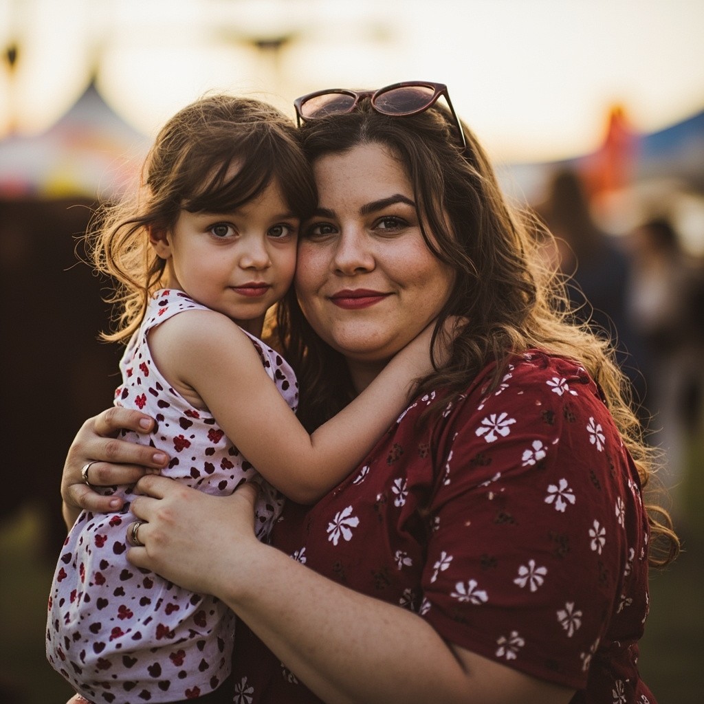 A Loving Mom and Daughter Hug at The Fair