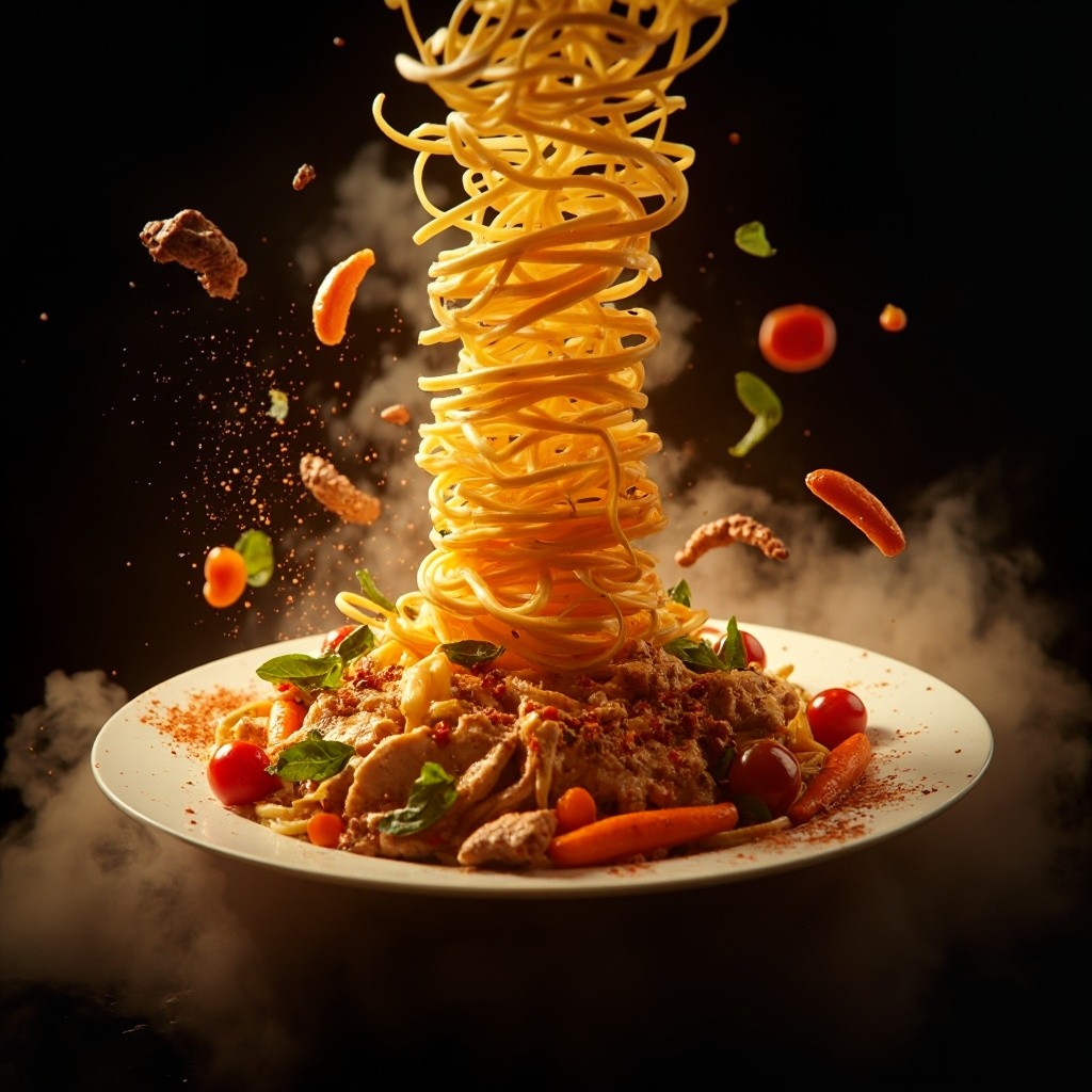 A Luxurious 360-Degree Rotating Slow-Motion Food Explosion