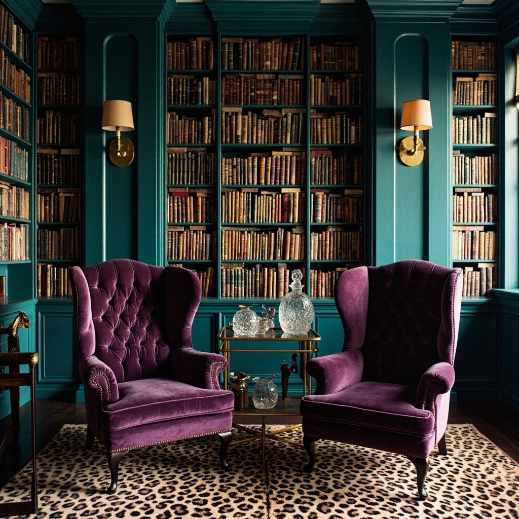 A Luxurious Home Library with Colorful Arrangement