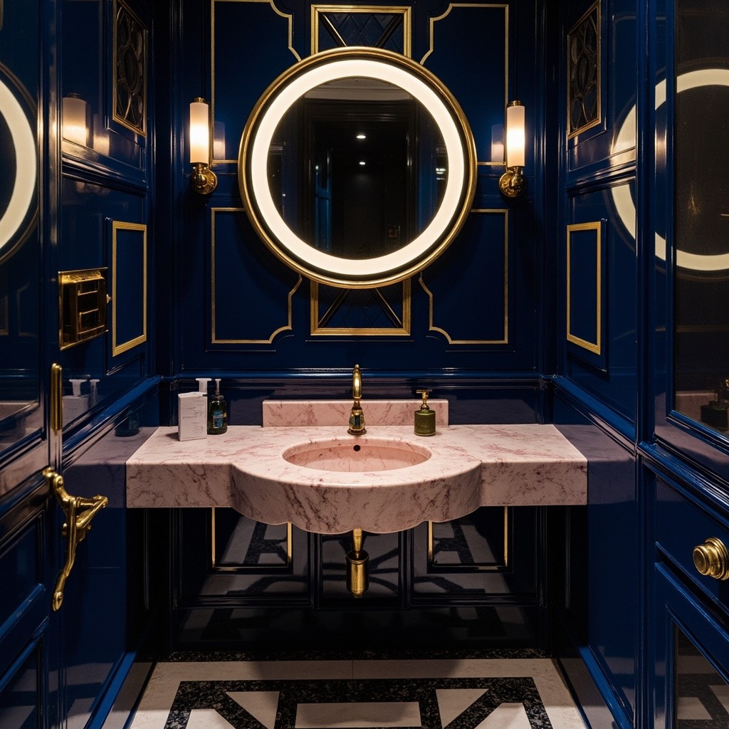 A Luxurious Midnight-Blue and Gold Powder Room