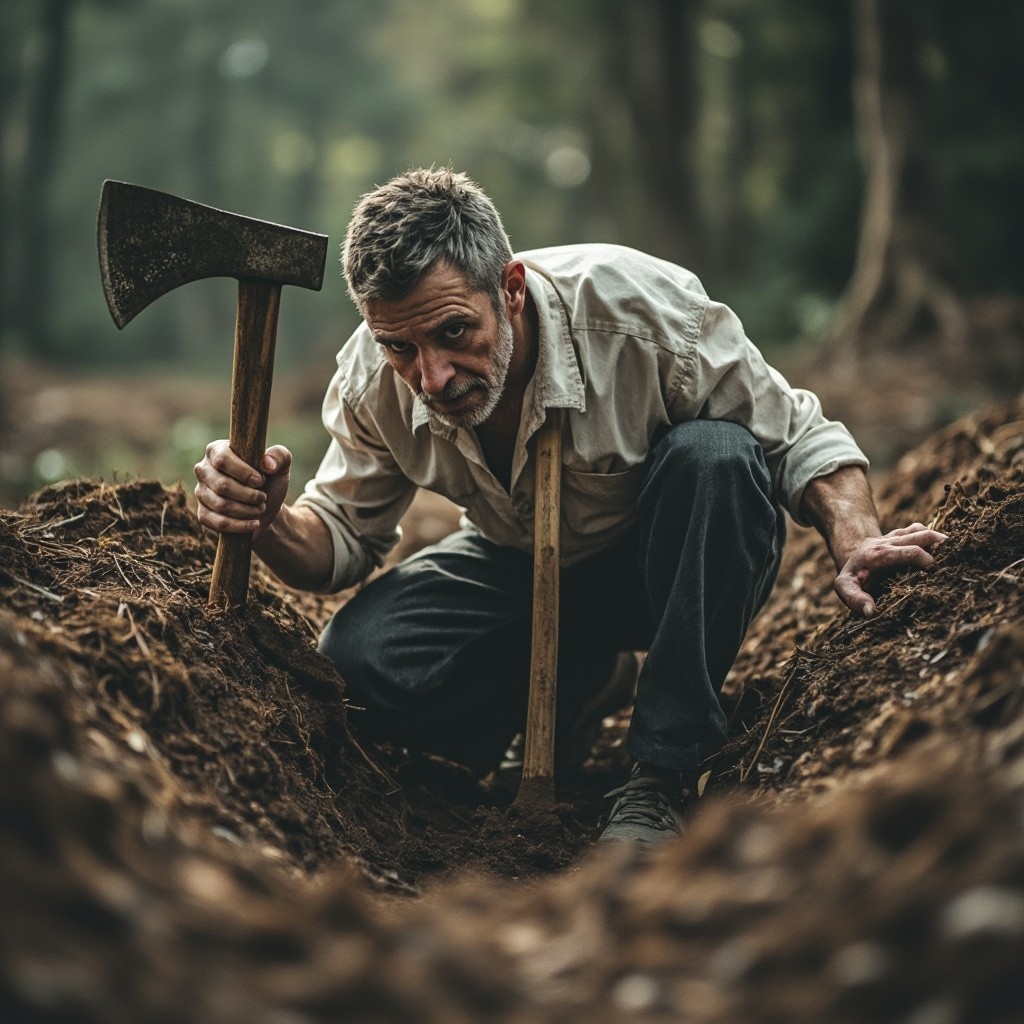 A Man Digging His Grave with an Axe