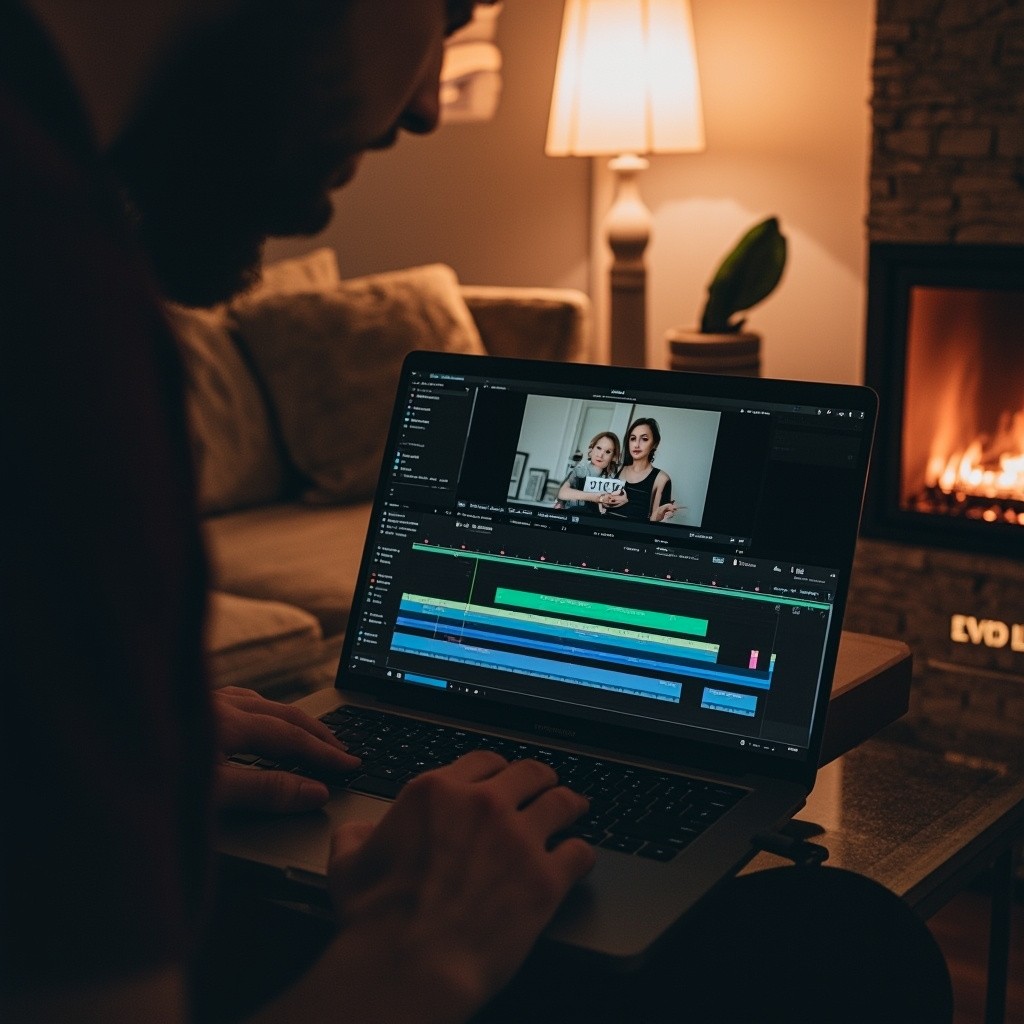 A Man Editing Video on Laptop in Room