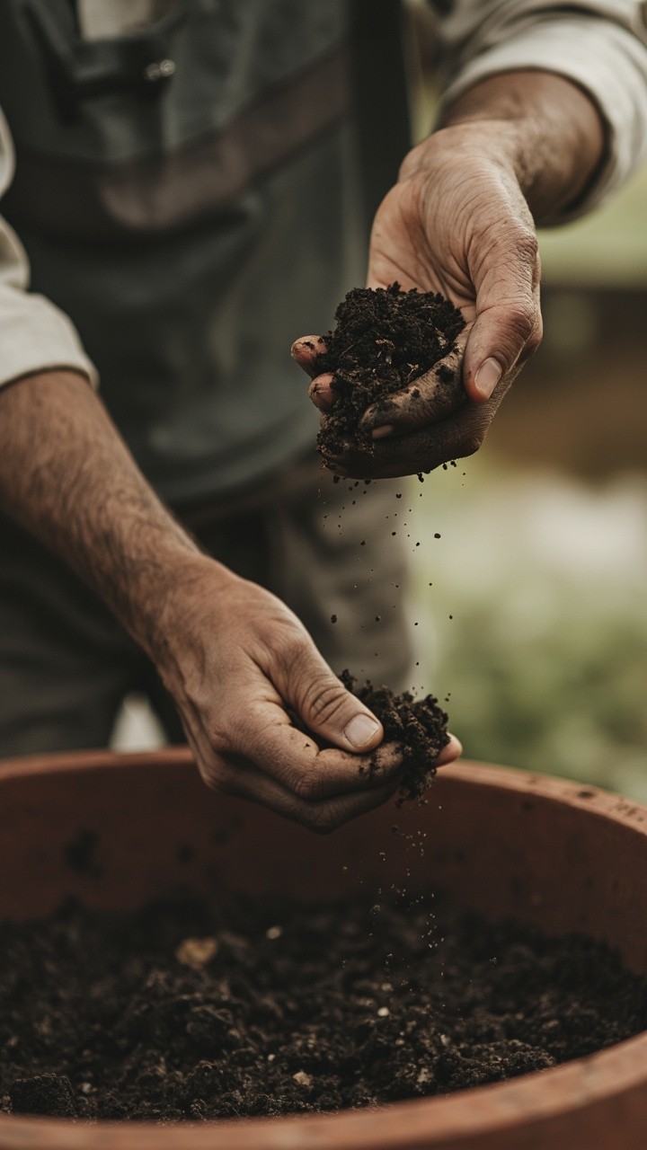 A Man Filling a Pot with Soil