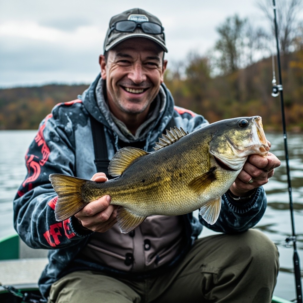 A Man Fishing for Bass