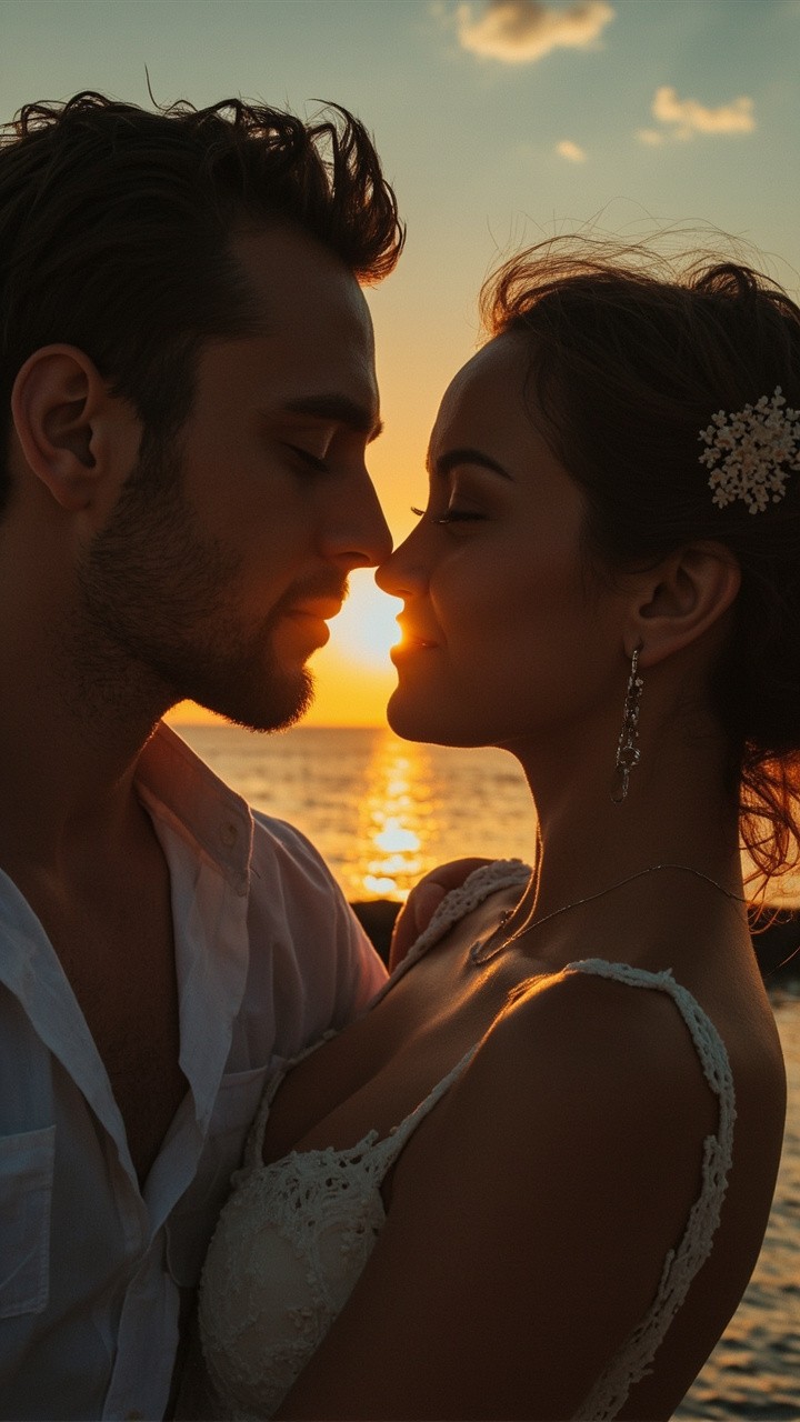 A Man Kissing a Beautiful Woman
