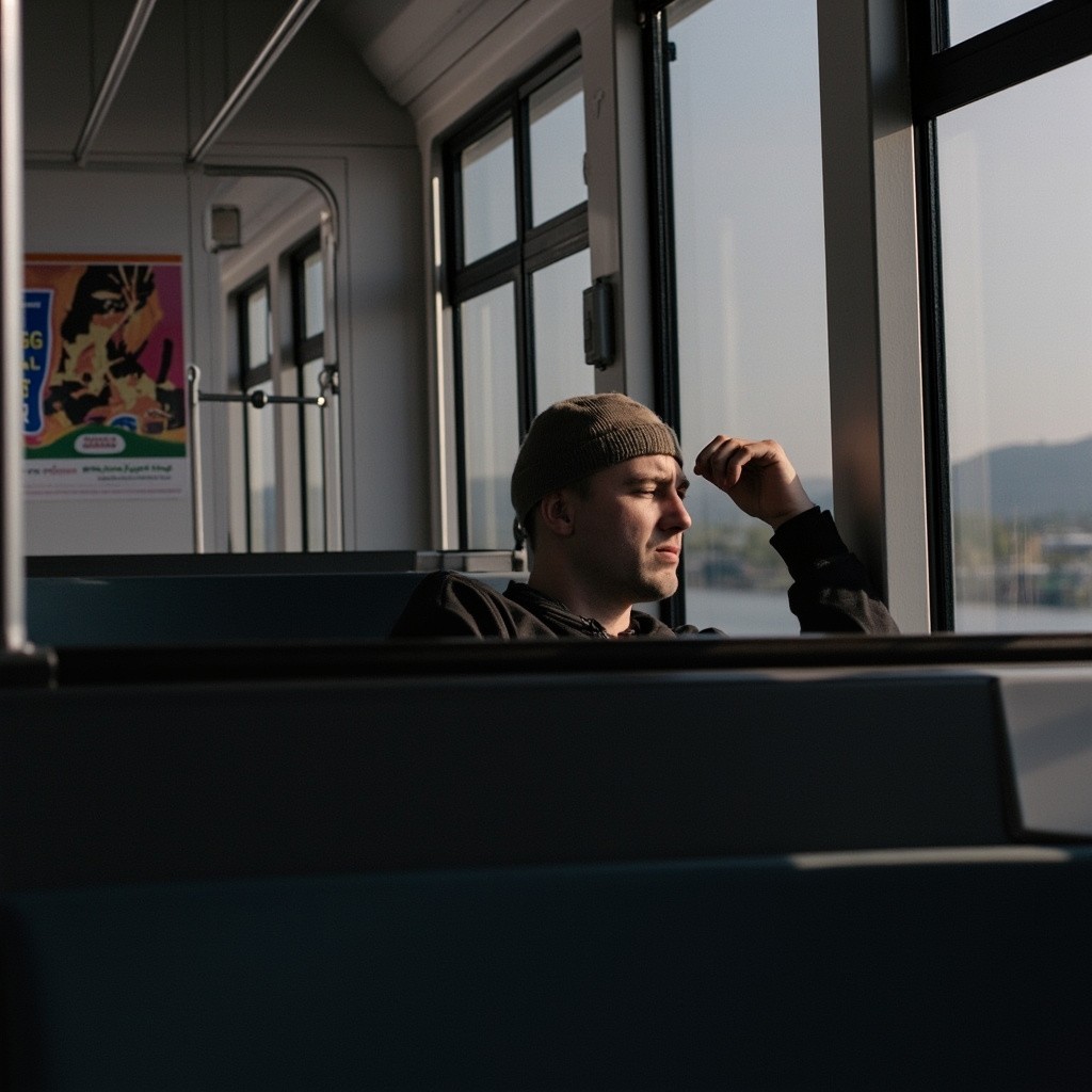 A Man Seated on a Train