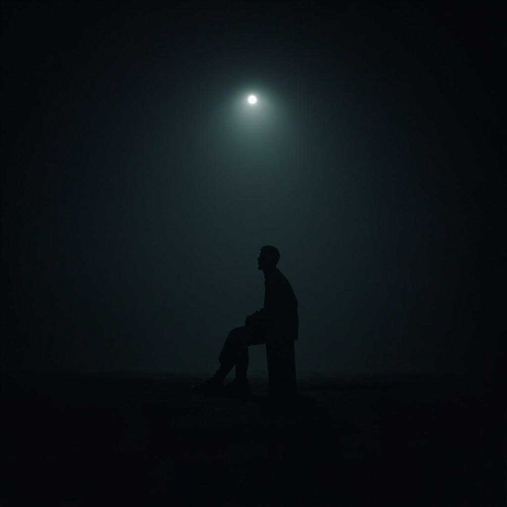A Man Sitting Alone in the Dark
