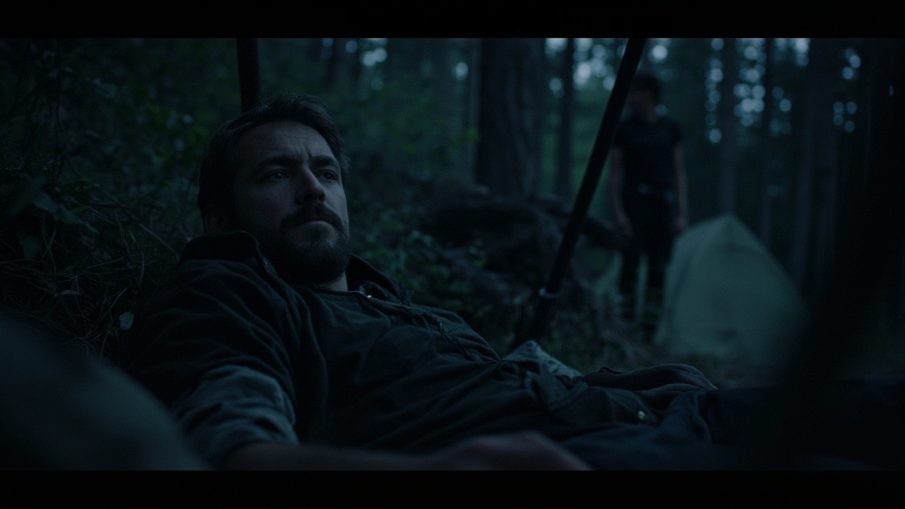 A Man Sleeping in a Guarded Forest Camp