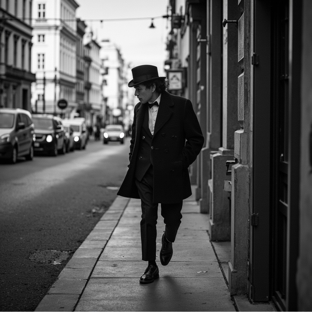 A Man Strolling on the Street