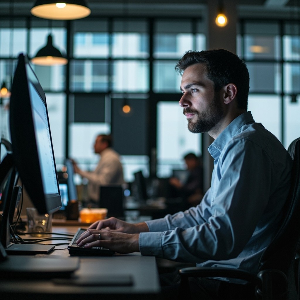 A Man Working on a PC in the Office