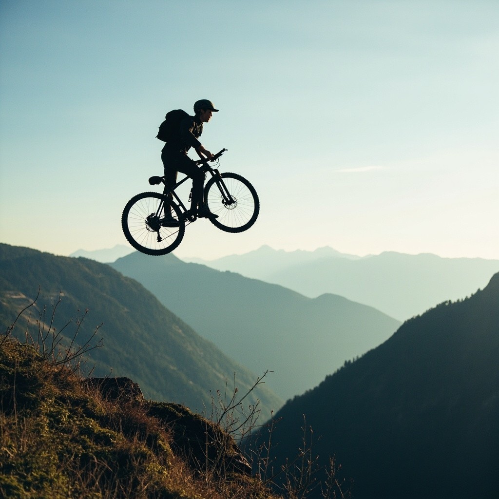 A Man on a Tall Mountain with a Bike