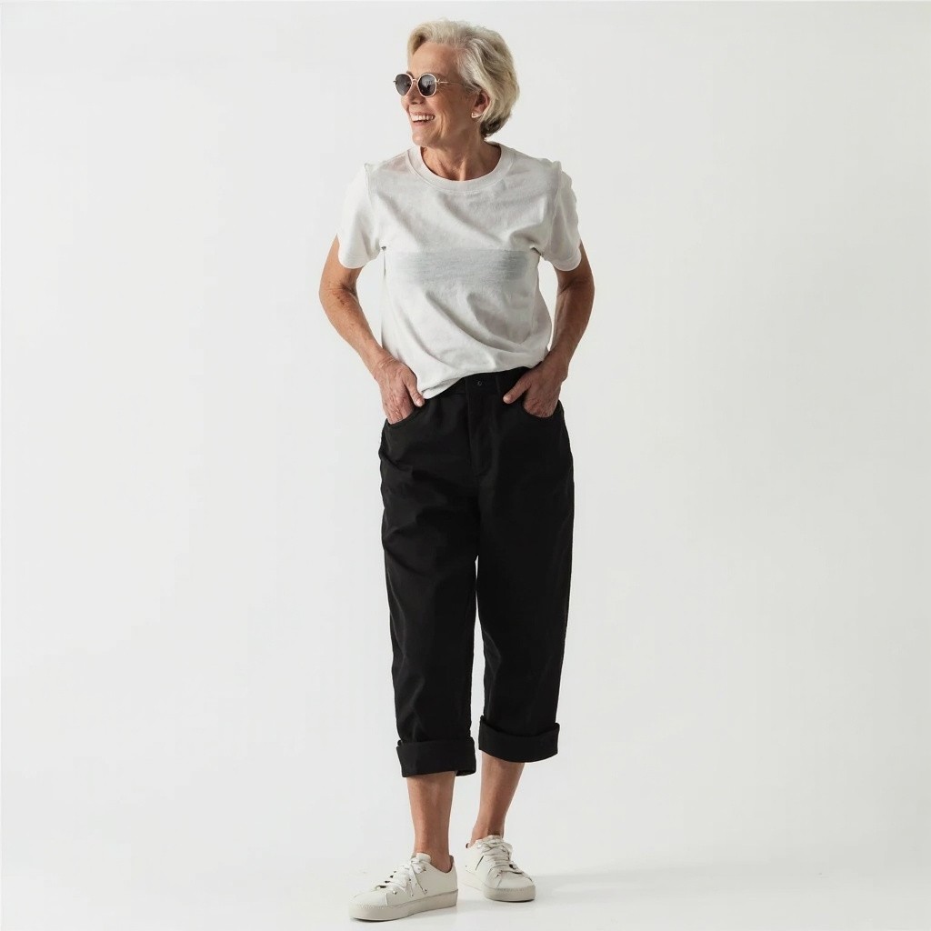 A Mature Woman in Knit Capri Pants Outfit