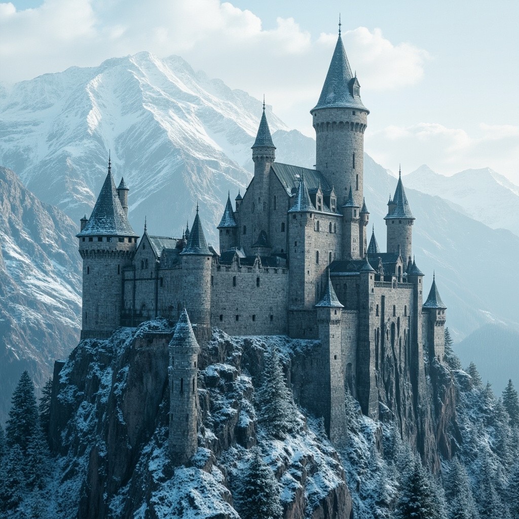A Medieval Castle in the Snowy Mountains
