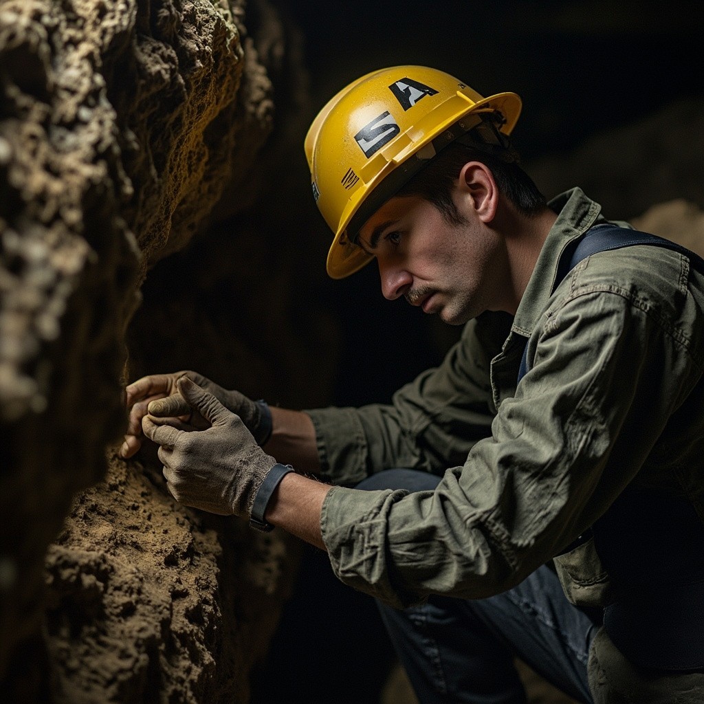 A Miner Working in the Mine