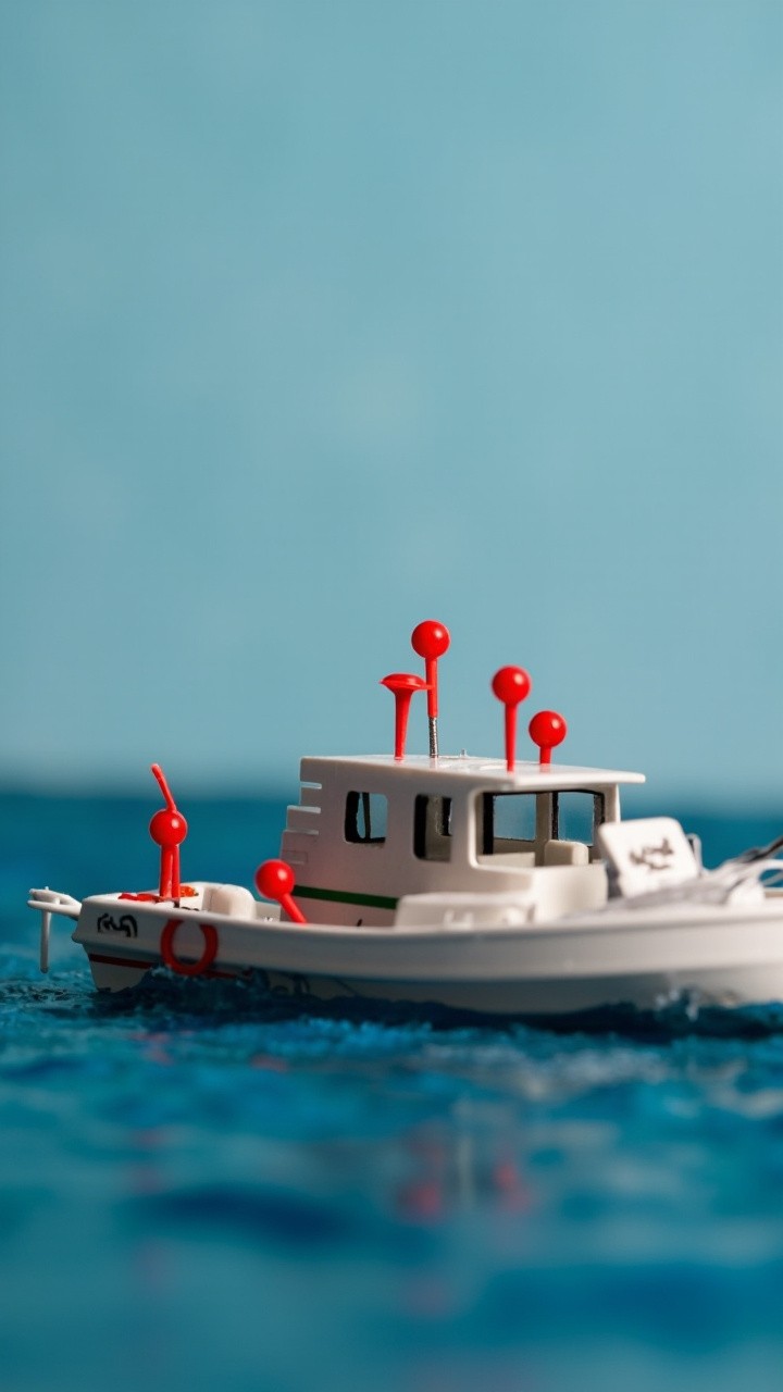 A Miniature Boat Model with Red Location Pins