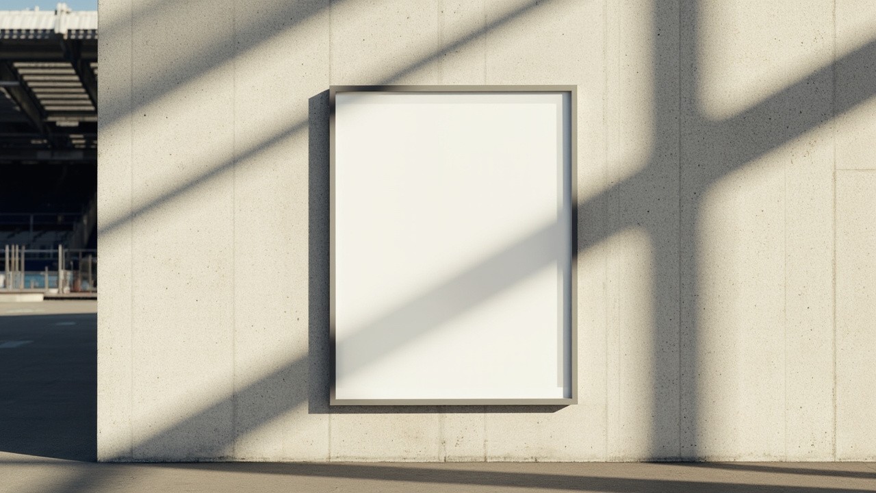 A Minimalist A4 Poster on a Stadium Wall