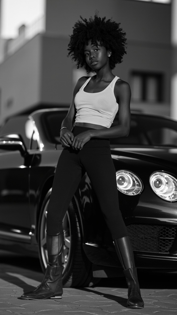 A Model Posing with a Luxurious Car