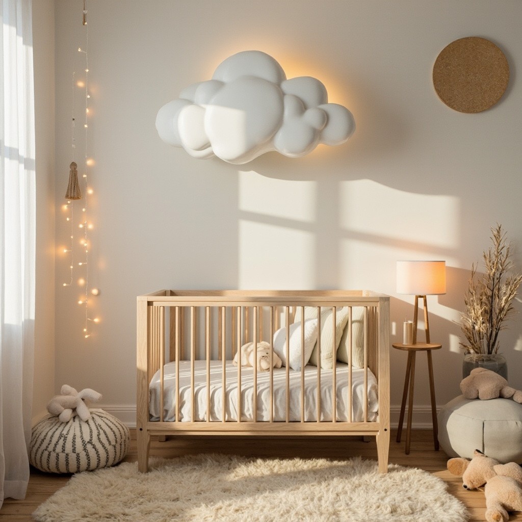 A Modern, Calming Nursery with Cloud Decor