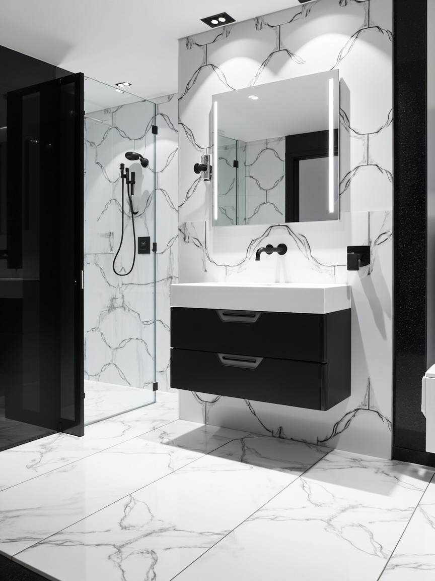 A Modern Black and White Geometric Bathroom