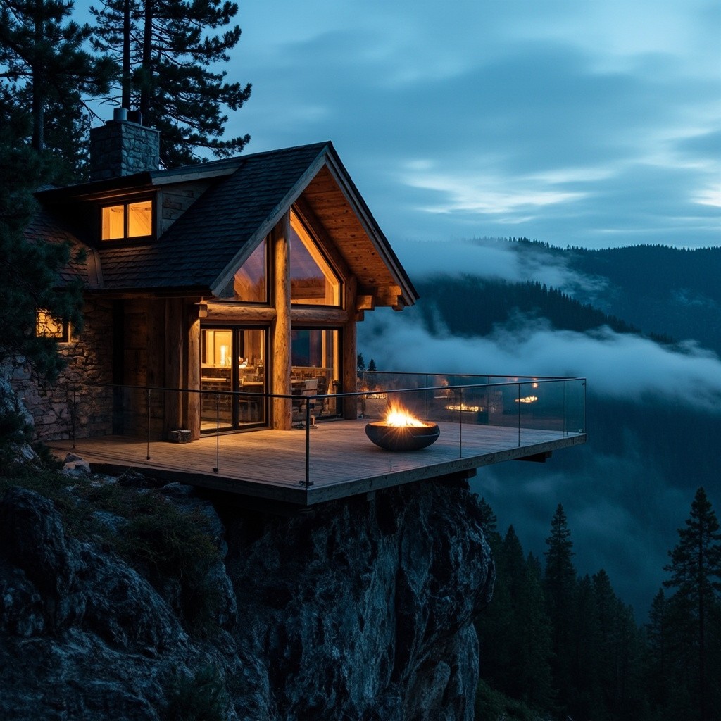A Modern Cabin Overlooking Misty Pine-filled Valley