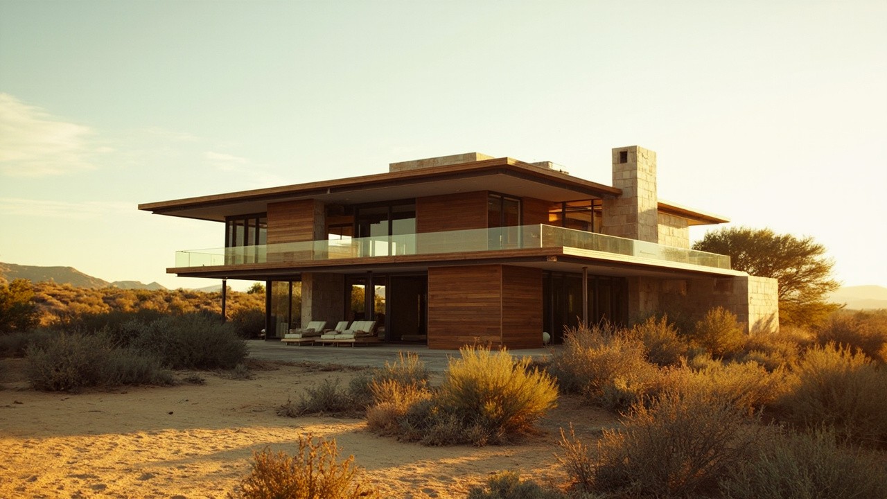 A Modern House in Afternoon Desert Landscape