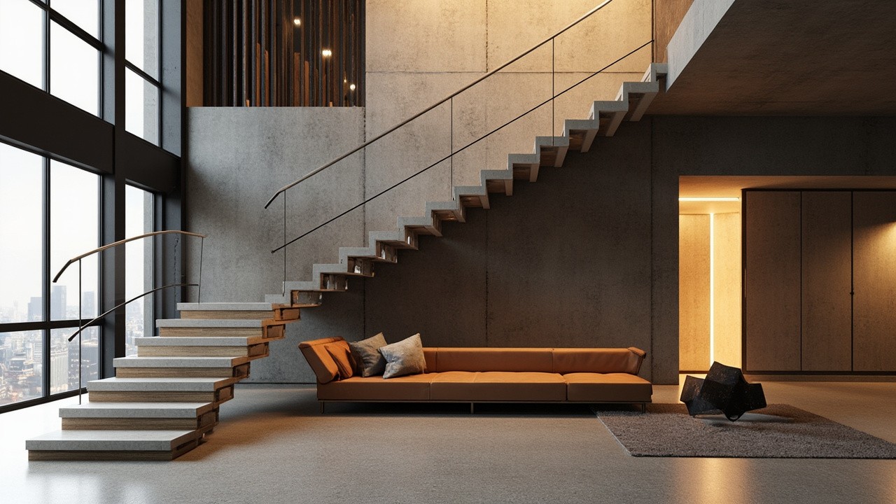 A Modern Loft's Floating Staircase with Wooden Accents